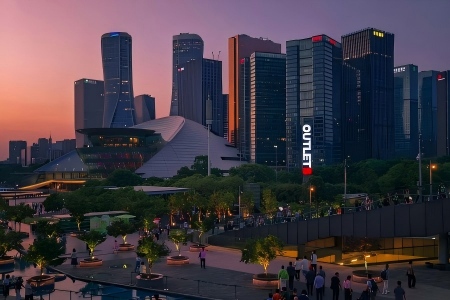 Hangzhou City Balcony CBD Skyline Night View at Dusk