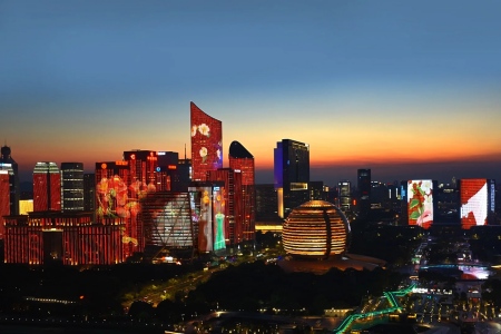 Hangzhou Qianjiang New Town Light Show CBD Spherical Theater City Skyline Night Tour