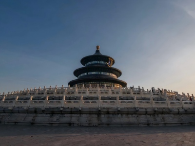  Iconic triple circular roof ancient Chinese architecture of Temple of Heaven, white marble balustradey, Beijing landmark