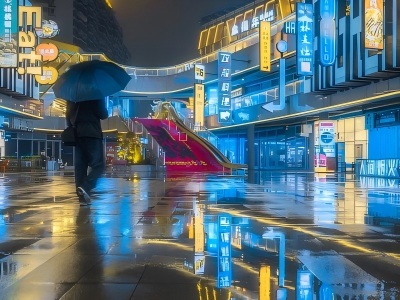 Cyber Neon Boulevard on a Rainy Night